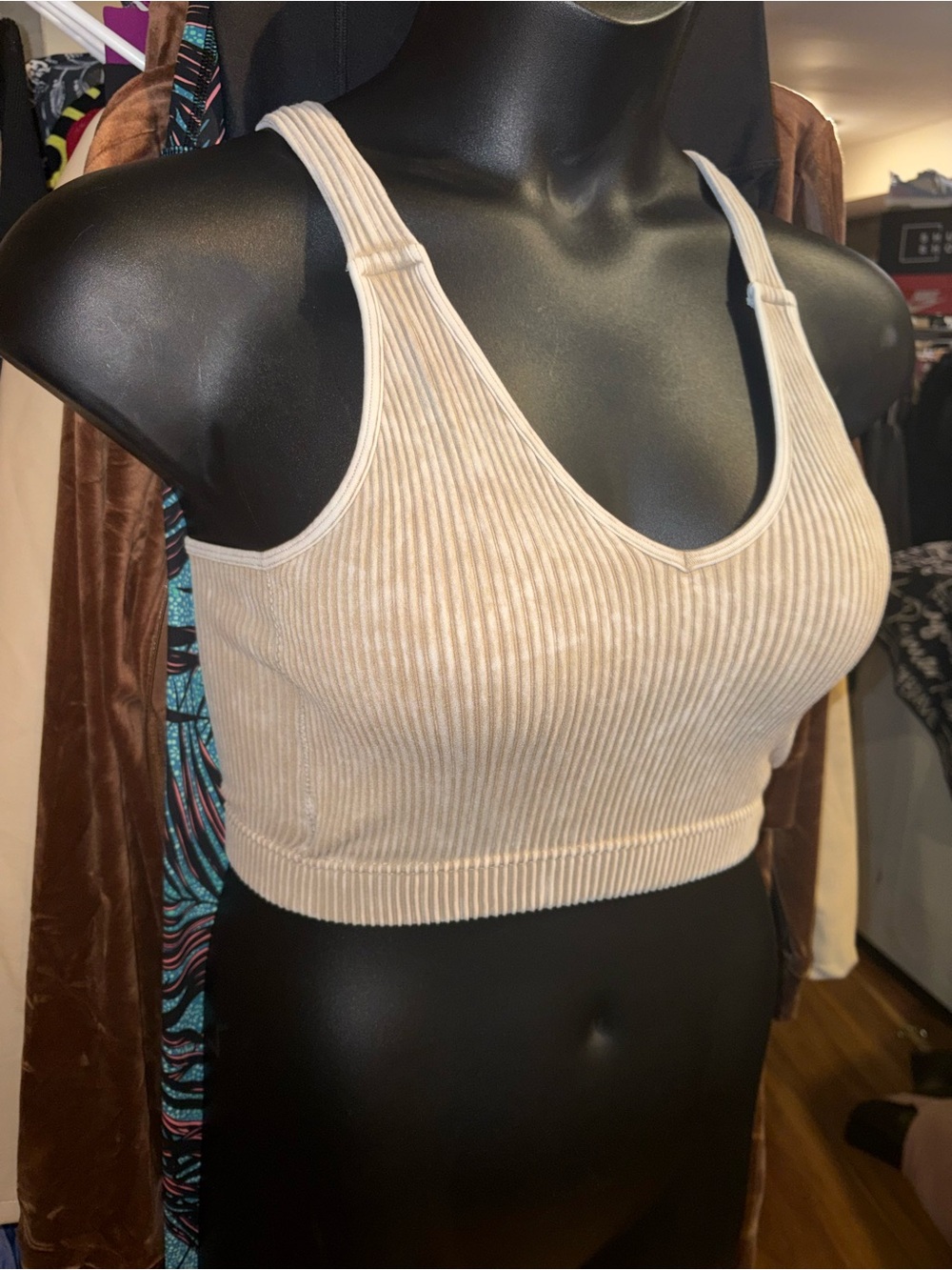 Zenana ash mocha padded ribbed bramis V-Neck Seamless Bralette NEW